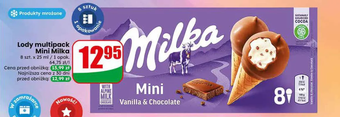Lody Mini Milka Vanilla & Chocolate 8-pak 25ml promocja w Dino