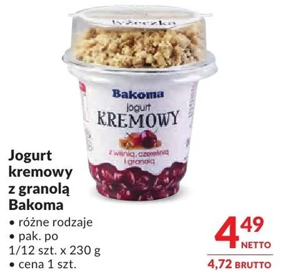Jogurt kremowy z granolą Bakoma promocja w Makro