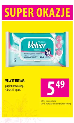 Nawilżany papier toaletowy Velvet Intima 2in1 promocja w Hebe