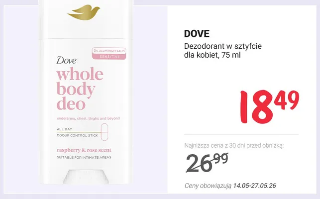 Dezodorant w sztyfcie dla kobiet DOVE promocja w Rossmann