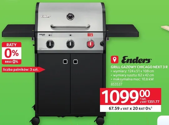 Grill gazowy Chicago Next 3 R Enders 124x51x108cm promocja w Selgros