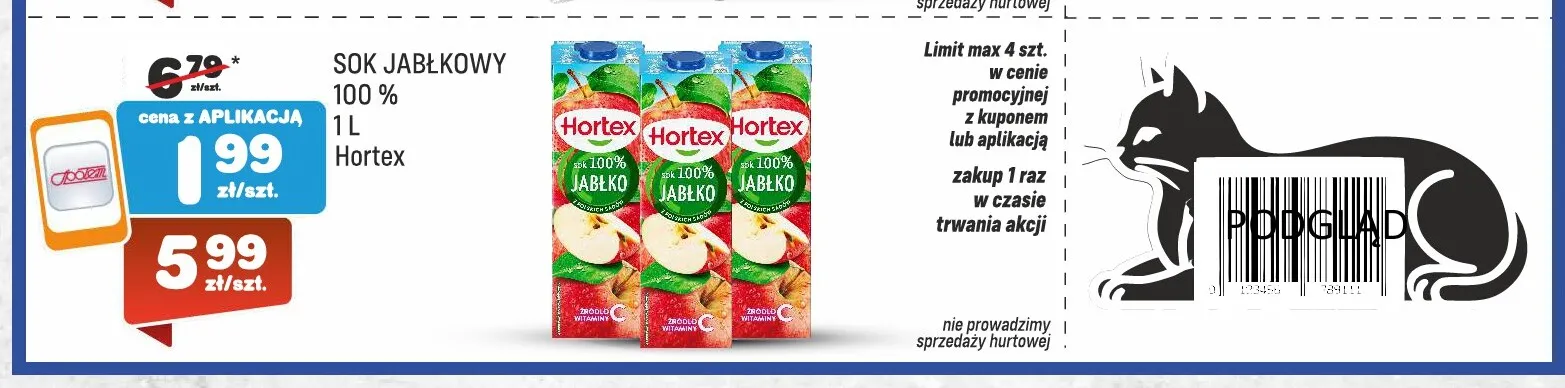 Sok jabłkowy Hortex 100% promocja w Społem Praga
