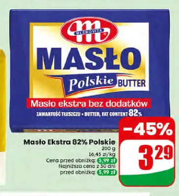 Masło Ekstra 82% Polskie Mlekovita promocja w Dino