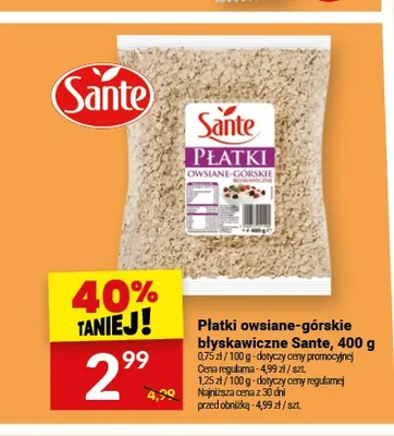 Płatki owsiane-górskie błyskawiczne Sante promocja w Twój Market