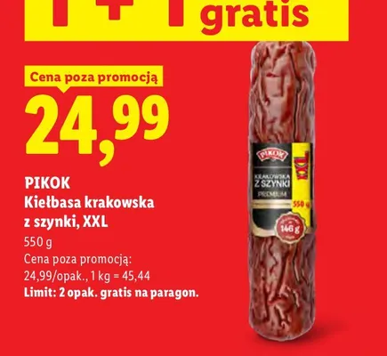 Kiełbasa krakowska z szynki Pikok XXL promocja w Lidl
