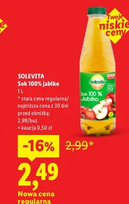 Sok jabłko Solevita 100% promocja w Lidl