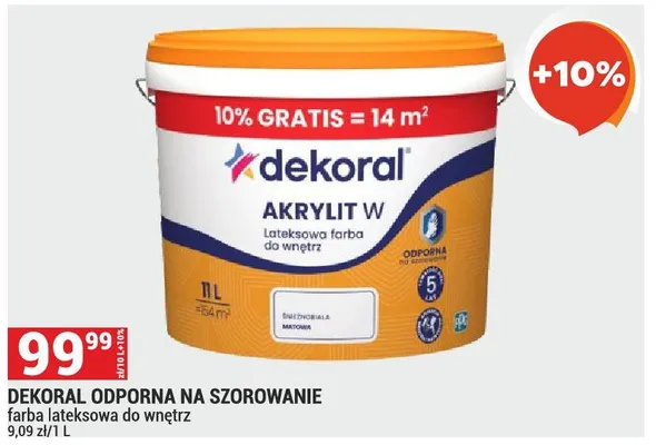 Farba DEKORAL ODPORNA NA SZOROWANIE promocja w Merkury Market