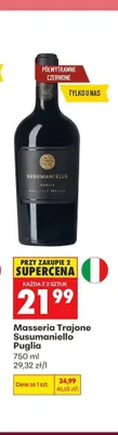 Wino półwytrawne czerwone Masseria Trajone Susumaniello Puglia promocja w Biedronka