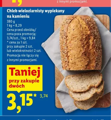 Chleb wieloziarnisty wypiekany na kamieniu Piekarnia Lidla promocja w Lidl