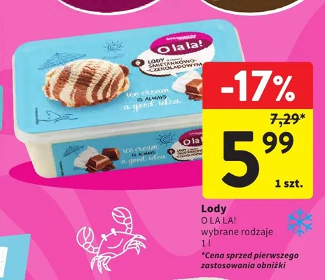 Lody śmietankowo-czekoladowe O la la! promocja w Intermarche