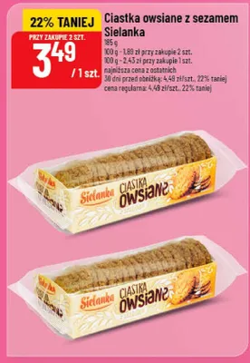 Ciastka owsiane z sezamem Sielanka promocja w POLOmarket