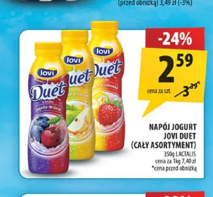 Napój jogurtowy Jovi Duet truskawka kiwi Lactalis promocja w Arhelan