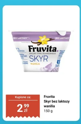 Jogurt typu islandzkiego Skyr bez laktozy wanilia Fruvita promocja w Biedronka