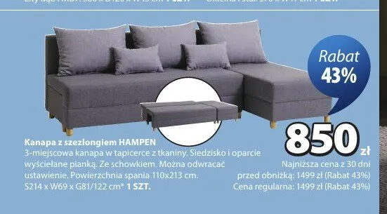 Kanapa z szezlongiem HAMPEN promocja w Jysk
