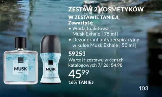 Zestaw Avon Musk Exhale woda toaletowa + dezodorant antyperspiracyjny w kulce promocja w AVON
