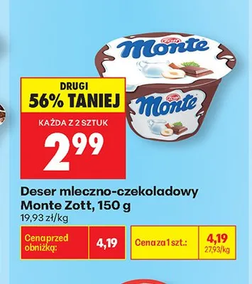 Deser mleczno-czekoladowy Monte Zott promocja w Biedronka