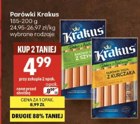 Parówki Krakus z kurczaka promocja w Delikatesy Centrum