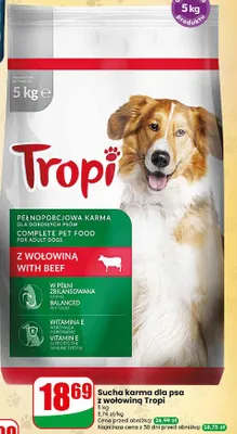 Sucha karma dla psa z wołowiną Tropi promocja w Dino