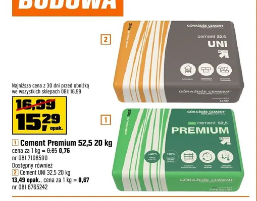 Cement Premium 52,5 Górażdże Cement promocja w OBI