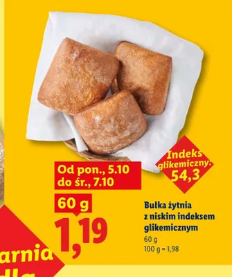 Bułka żytnia z niskim indeksem glikemicznym promocja w Lidl