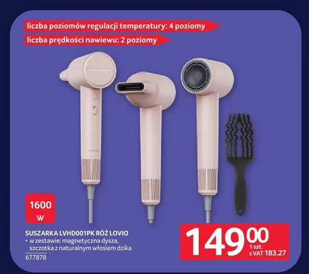 Suszarka do włosów Lovio LVHD001PK różowa promocja w Selgros
