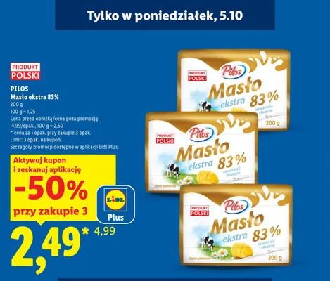 Masło ekstra Pilos 83% promocja w Lidl