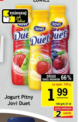 Jogurt pitny Jovi Duet o smaku jagoda-wiśnia promocja w Gram Market