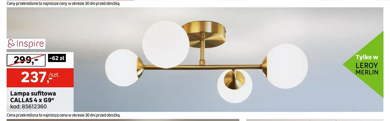 Lampa sufitowa Callas 4xG9 Inspire promocja w Leroy Merlin