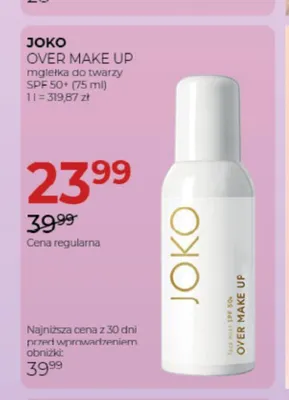 Mgiełka do twarzy Joko Over Make Up SPF 50+ promocja w Drogerie Jawa