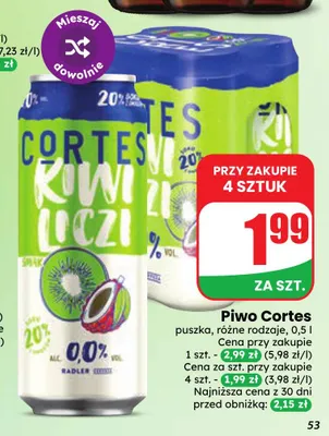 Piwo bezalkoholowe Cortes Radler kiwi promocja w Dino