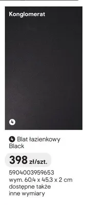 Blat łazienkowy konglomerat Black 60,4x45,3x2 cm promocja w Castorama