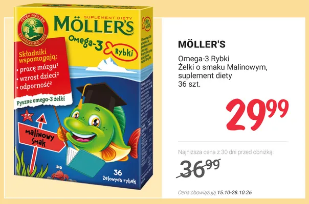 Omega-3 Rybki żelki o smaku malinowym Möller's promocja w Rossmann
