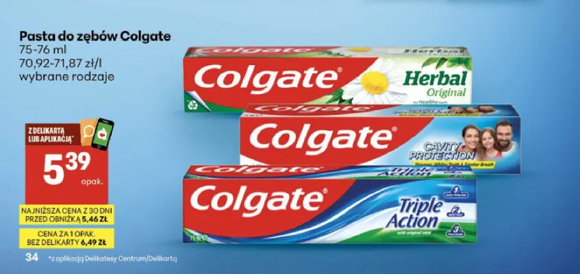 Pasta do zębów Colgate promocja w Delikatesy Centrum