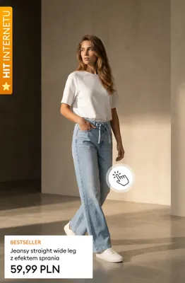 Jeansy straight wide leg z efektem sprania promocja w Sinsay