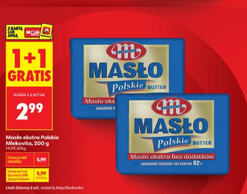 Masło ekstra Polskie Mlekovita promocja w Biedronka