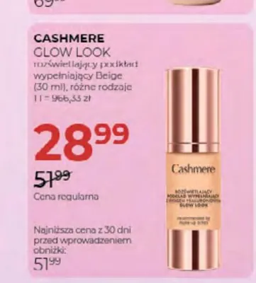 Rozświetlający podkład wypełniający Cashmere Glow Look Beige promocja w Drogerie Jawa