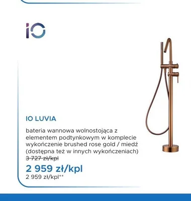 Bateria wannowa wolnostojąca IO Luvia rose gold miedź promocja w Blu Salony Łazienek