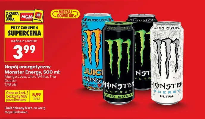 Napój energetyczny Monster Energy Zero Sugar promocja w Biedronka