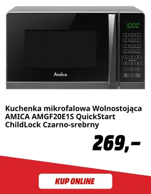 Kuchenka mikrofalowa wolnostojąca Amica AMGF20E1S czarno-srebrny promocja w Media Markt