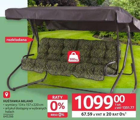 Huśtawka Milano 134x157x220cm 645266 promocja w Selgros