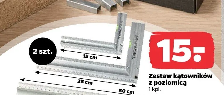 Zestaw kątowników z poziomicą TECHLINER promocja w Netto