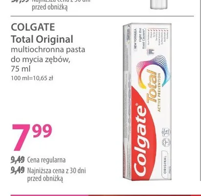 Pasta do zębów Colgate Total Original promocja w Hebe