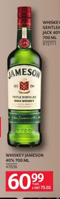 Whiskey Jameson 40% promocja w Selgros