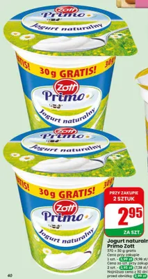 Jogurt naturalny Zott Primo promocja w Dino