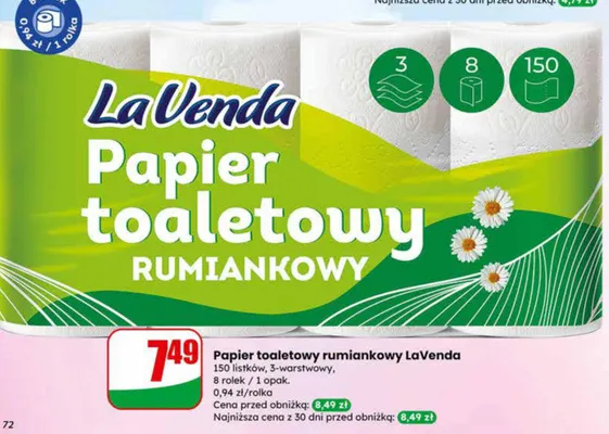 Papier toaletowy rumiankowy LaVenda promocja w Dino