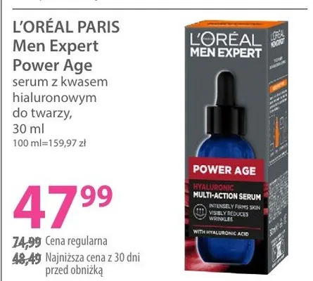 Serum z kwasem hialuronowym do twarzy Men Expert Power Age promocja w Hebe