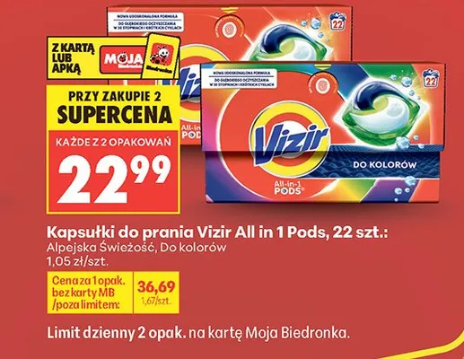 Kapsułki do prania Vizir All in 1 Pods Do kolorów 22szt. promocja w Biedronka