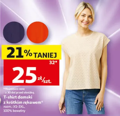 T-shirt damski z krótkim rękawem promocja w Auchan