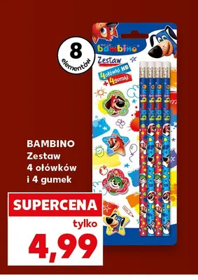 Zestaw 4 ołówków i 4 gumek Bambino promocja w Kaufland