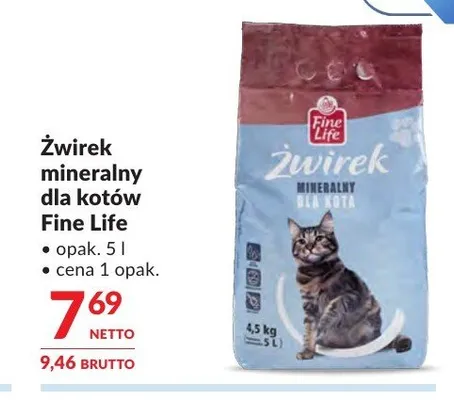 Żwirek mineralny dla kotów Fine Life promocja w Makro